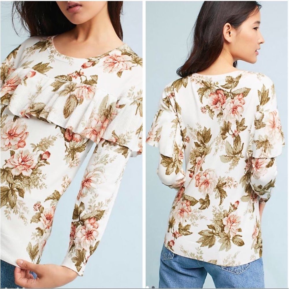 Floral Ruffled Pullover Harlyn Anthropologie NWT M